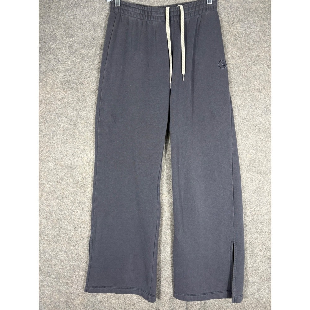 Vuori Womens Wide Leg Sweatpants Charcoal Gray Drawstring Side Slit VW4044 Small
